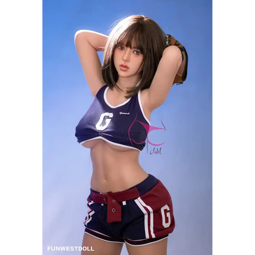 5ft 5in 155cm Asian female TPE sex doll with black hair, F-cup breasts and a slim athletic figure in a sports outfit.