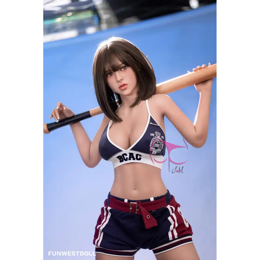 5ft 5in 155cm Asian female TPE sex doll with black hair, F-cup breasts and a slim athletic figure in a sports outfit.