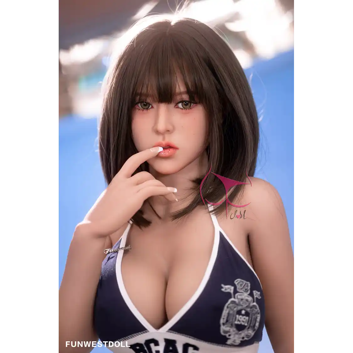 5ft 5in 155cm Asian female TPE sex doll with black hair, F-cup breasts and a slim athletic figure in a sports outfit.