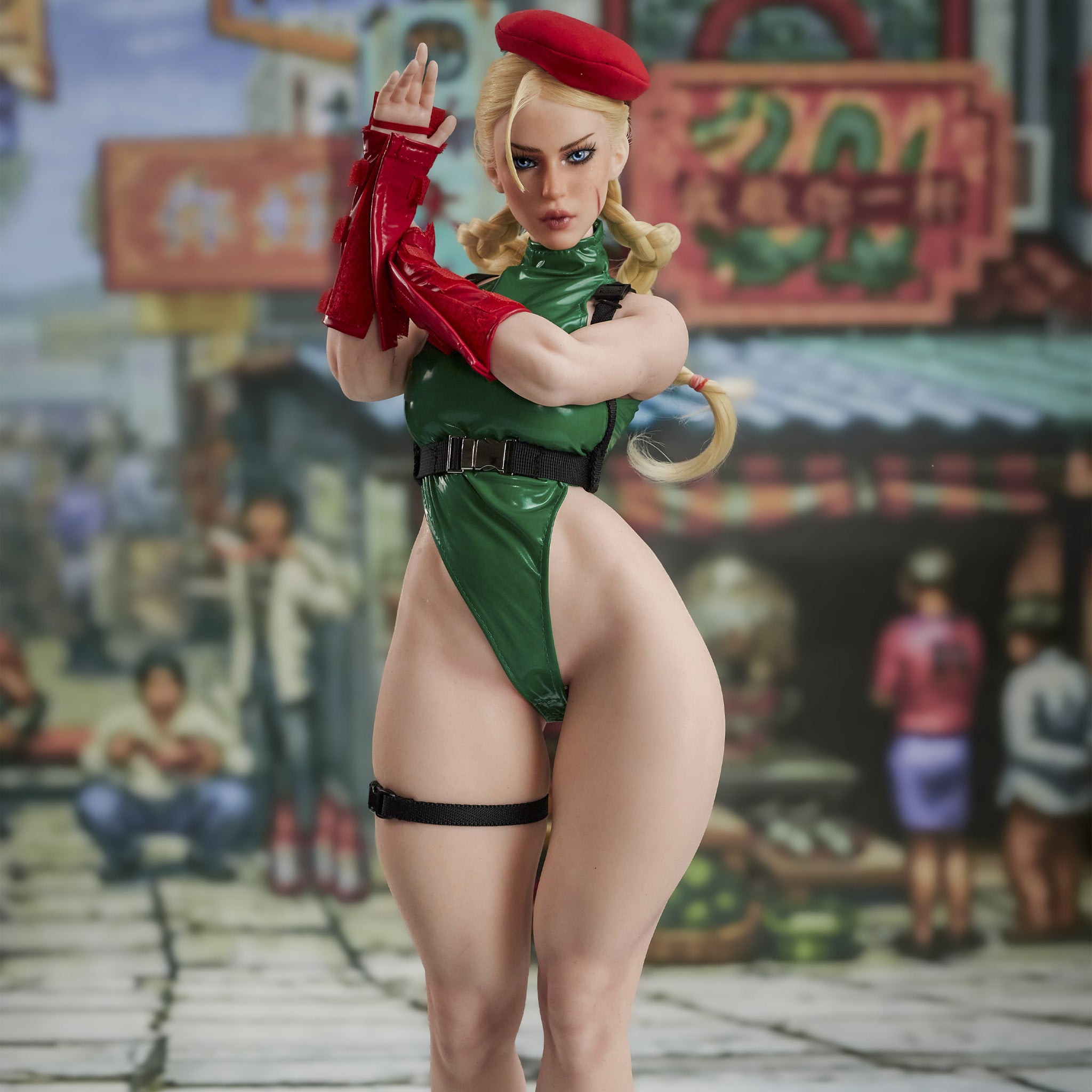 Freya KA 70cm silicone mini doll green outfit red beret Climax Dolls full body standing pose