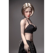 1ft 11in 60cm white female mini silicone sex doll with blonde hair, light skin and large breasts.