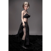 1ft 11in 60cm white female mini silicone sex doll with blonde hair, light skin and large breasts.