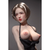 1ft 11in 60cm white female mini silicone sex doll with blonde hair, light skin and large breasts.