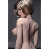 1ft 11in 60cm white female mini silicone sex doll with blonde hair, light skin and large breasts.