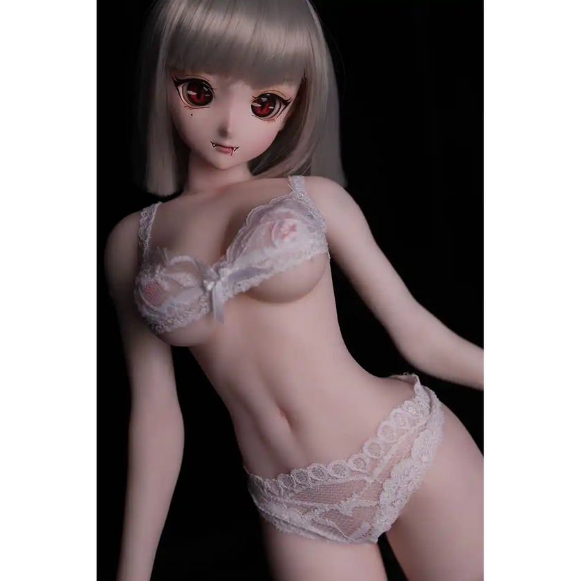 2ft 60cm anime style female mini silicone sex doll with medium breasts, tanned skin and a fit athletic body.
