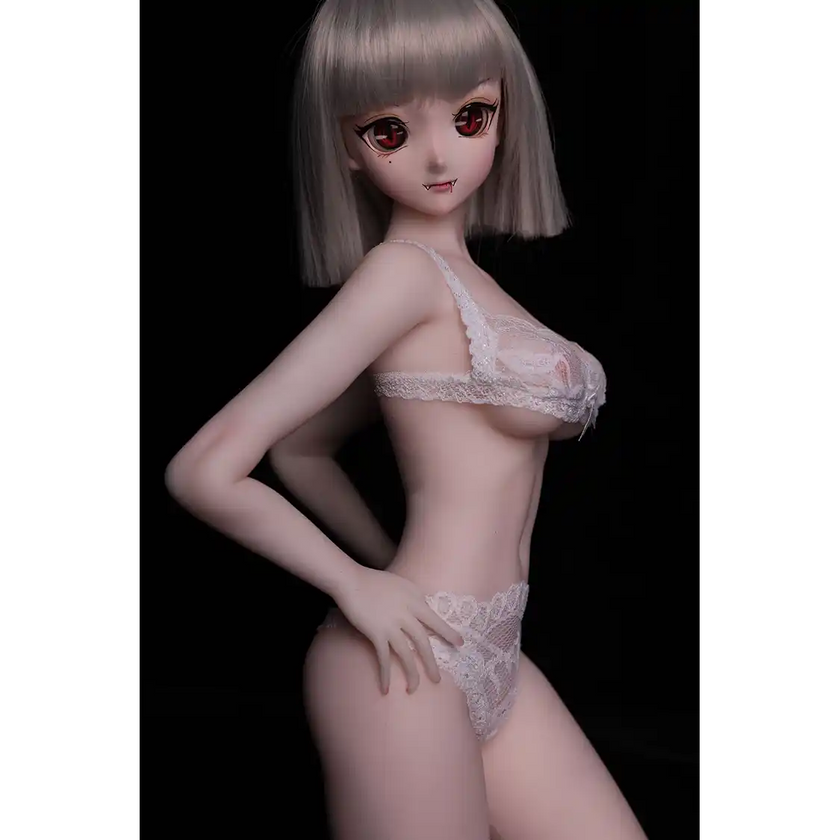2ft 60cm anime style female mini silicone sex doll with medium breasts, tanned skin and a fit athletic body.