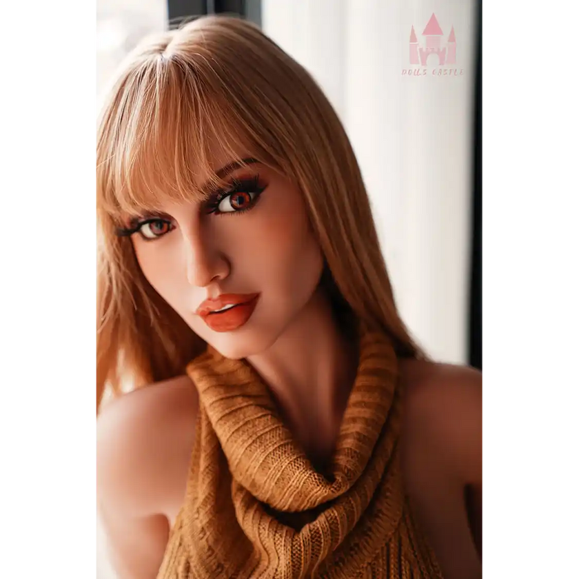 5ft 0in 153cm tall sexy blonde hair brown eyed thin TPE sex doll.