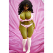 Hani goblin mini dolls – 60 cm silicone fantasy dolls in curvy and slim styles with green skin and lingerie, standing together on pink backdrop