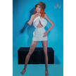 5ft 1in 156cm tall hot red haired blue eyed TPE sex doll with an slim figure and large E-cup breasts.