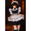 2ft 60cm anime style female mini silicone sex doll with medium breasts, tanned skin and a fit athletic body in a French maids outfit.
