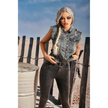 5ft 3in 159cm curvy black TPE sex doll with long braided blonde hair, large E cup breasts and blue eyes in a western outfit.