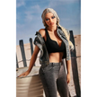 5ft 3in 159cm curvy black TPE sex doll with long braided blonde hair, large E cup breasts and blue eyes in a western outfit.