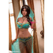 5ft 3in 164cm Middle Eastern female TPE sex doll by Fun West with brown hair, F-cup breasts, curvy figure and belly dancer outfit.