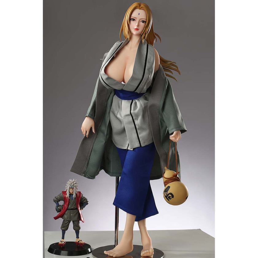 2ft 01in 65cm mini silicone anime sex doll with blonde hair, light skin and very large breasts.  Made by AF Doll.