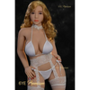 5ft 0in 152cm sex doll with long wavy blonde hair, light skin, and large breasts in white lingerie.Made by 6ye.  