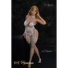 5ft 0in 152cm sex doll with long wavy blonde hair, light skin, and large breasts in white lingerie.Made by 6ye.  