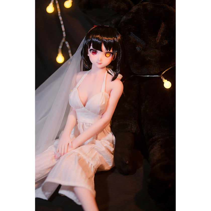 2ft 60cm mini anime silicone sex doll Kurumi. Featuring large breasts, fair skin and a fit athletic body in a fantasy dress.