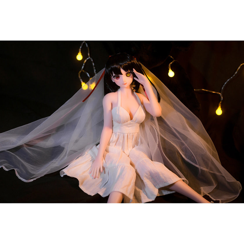 2ft 60cm mini anime silicone sex doll Kurumi. Featuring large breasts, fair skin and a fit athletic body in a fantasy dress.