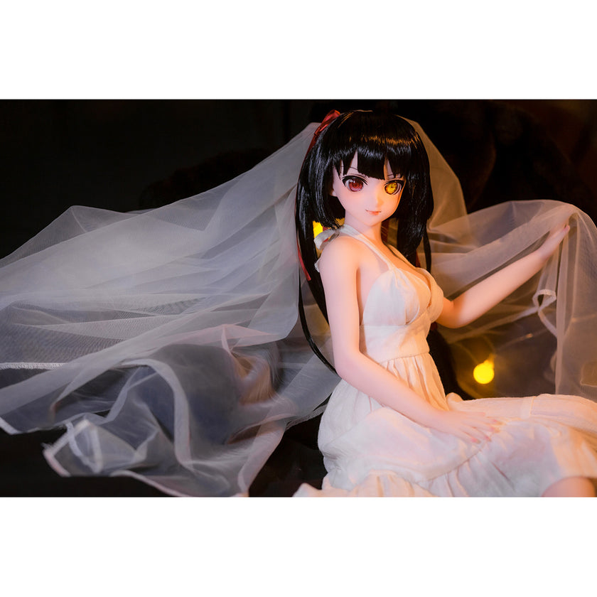 2ft 60cm mini anime silicone sex doll Kurumi. Featuring large breasts, fair skin and a fit athletic body in a fantasy dress.