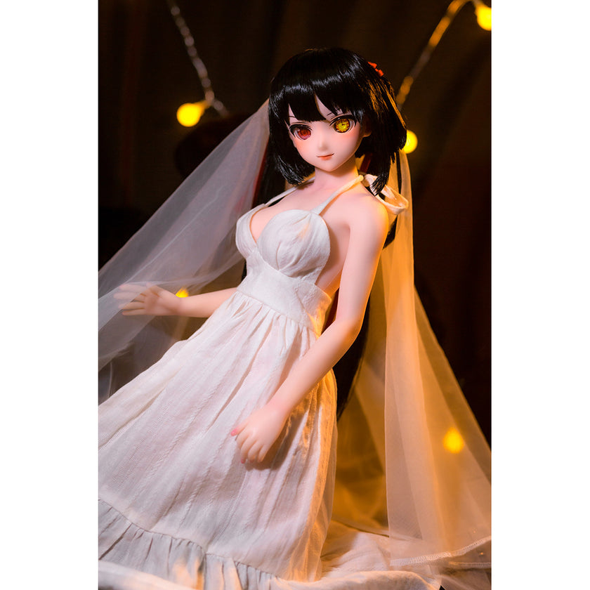 2ft 60cm mini anime silicone sex doll Kurumi. Featuring large breasts, fair skin and a fit athletic body in a fantasy dress.