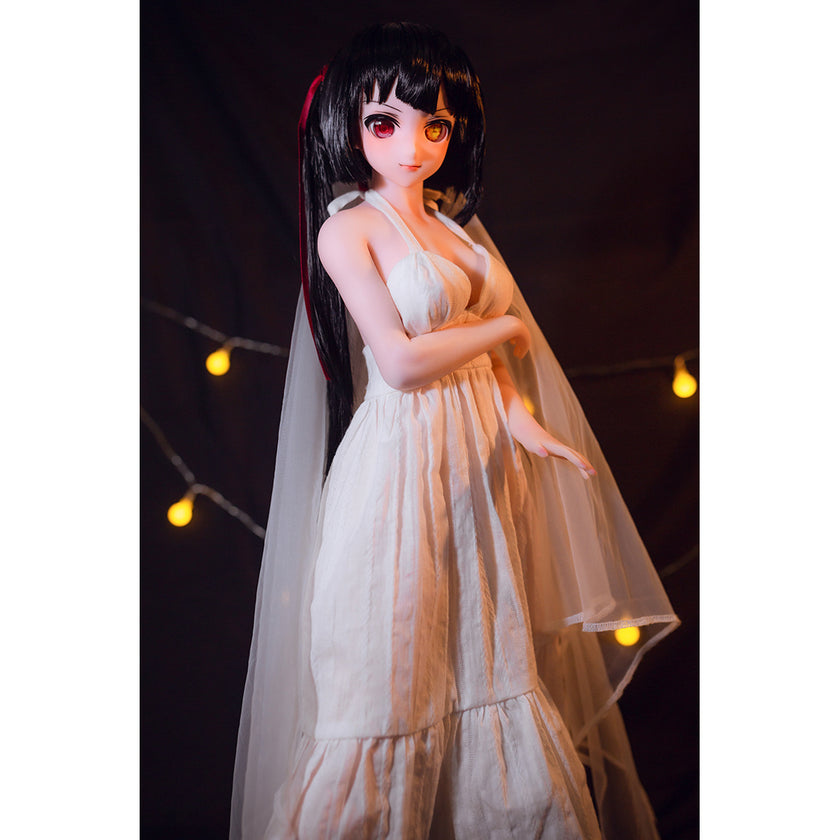 2ft 60cm mini anime silicone sex doll Kurumi. Featuring large breasts, fair skin and a fit athletic body in a fantasy dress.