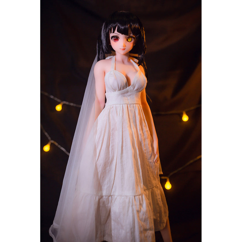 2ft 60cm mini anime silicone sex doll Kurumi. Featuring large breasts, fair skin and a fit athletic body in a fantasy dress.