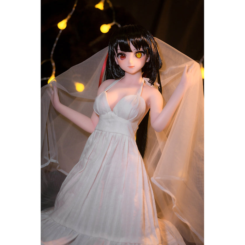 2ft 60cm mini anime silicone sex doll Kurumi. Featuring large breasts, fair skin and a fit athletic body in a fantasy dress.
