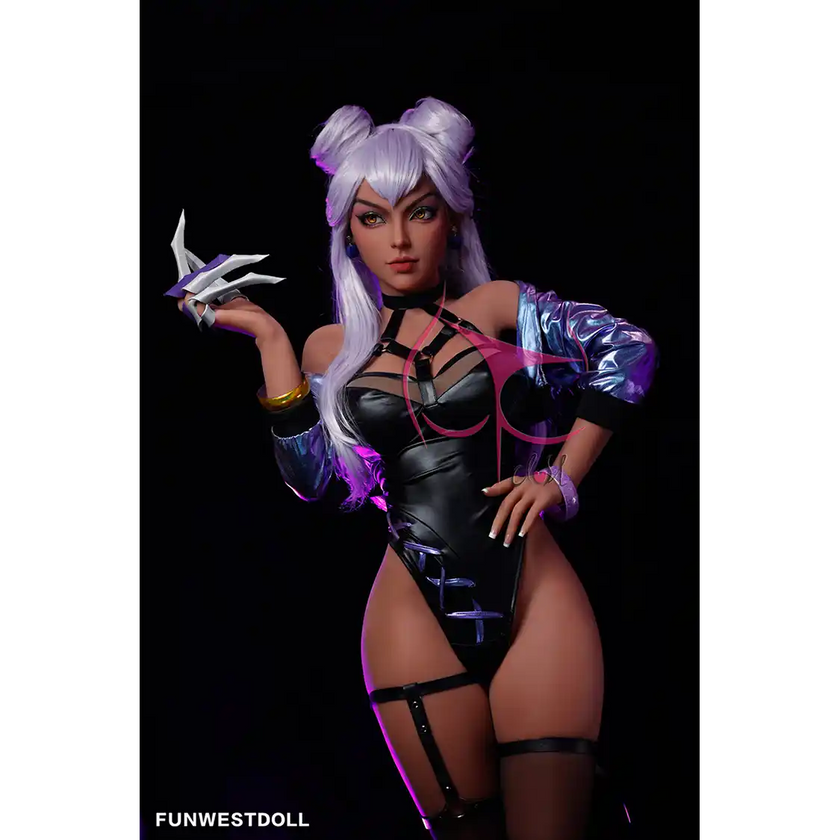 5ft 5in 155cm anime style female TPE sex doll with white hair, F-cup breasts and slim figure in a fantasy outfit.