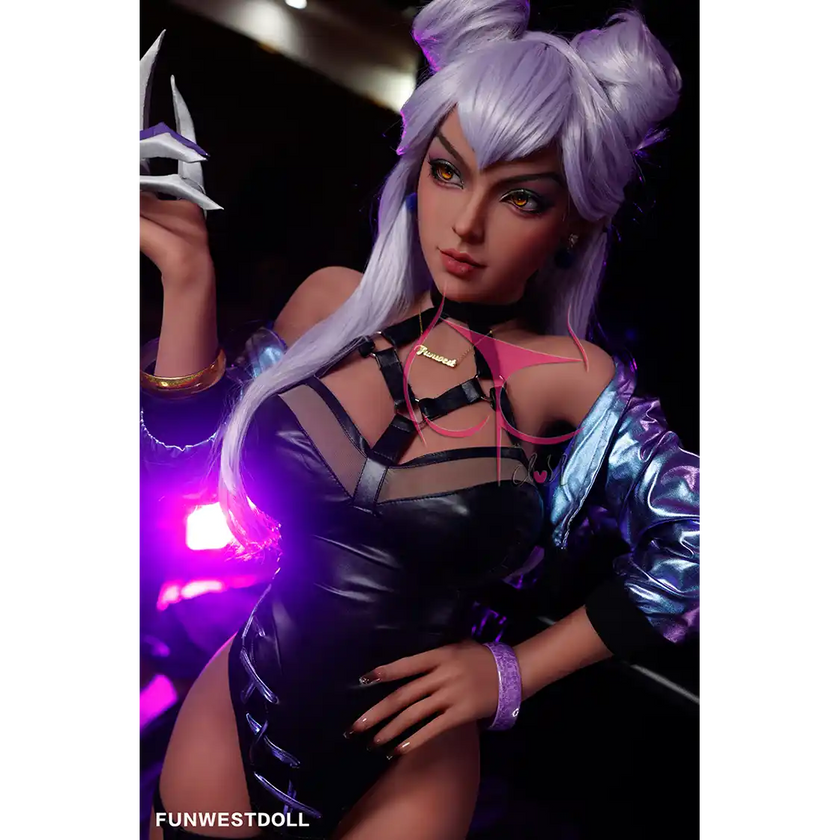 5ft 5in 155cm anime style female TPE sex doll with white hair, F-cup breasts and slim figure in a fantasy outfit.