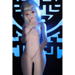 2ft 60cm anime style female mini silicone sex doll with medium breasts, light skin and a fit athletic body in a chinese dress.