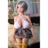 3ft 5in 105cm petite sex doll with silver hair fair skin, and large breasts in a revealing white top and plaid skirt.Made by 6ye.