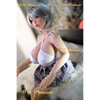 3ft 5in 105cm petite sex doll with silver hair fair skin, and large breasts in a revealing white top and plaid skirt.Made by 6ye.