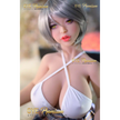 3ft 5in 105cm petite sex doll with silver hair fair skin, and large breasts in a revealing white top and plaid skirt.Made by 6ye.