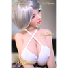 3ft 5in 105cm petite sex doll with silver hair fair skin, and large breasts in a revealing white top and plaid skirt.Made by 6ye.