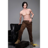 5ft 6in or 170cm silicone male sex doll with muscular arms, chest and abs with long hair and blue eyes in an old fashioned outfit.
