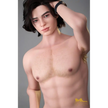 5ft 6in or 170cm silicone male sex doll with muscular arms, chest and abs with long hair and blue eyes in an old fashioned outfit.