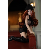 1ft 11in 60cm white female mini silicone sex doll with long red hair, light skin and large breasts.