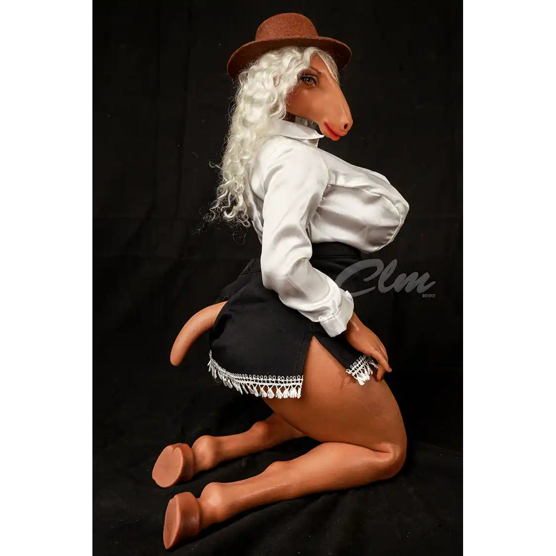 1ft 11in 60cm horse head mini silicone sex doll with large breasts, hooves and horse vagina, anus and tail.
