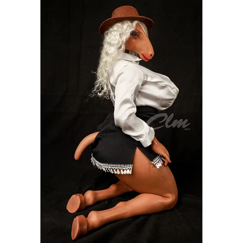 1ft 11in 60cm horse head mini silicone sex doll with large breasts, hooves and horse vagina, anus and tail.