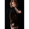 2ft 60cm mini anime silicone sex doll Miyabi. Featuring large breasts, fair skin and a fit athletic body in a brown coat and skirt.