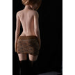 2ft 60cm mini anime silicone sex doll Miyabi. Featuring large breasts, fair skin and a fit athletic body in a brown coat and skirt.