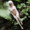 1ft 11in 60cm mini silicone elf sex doll with white hair, silver eyes small breasts and a slim athletic figure.