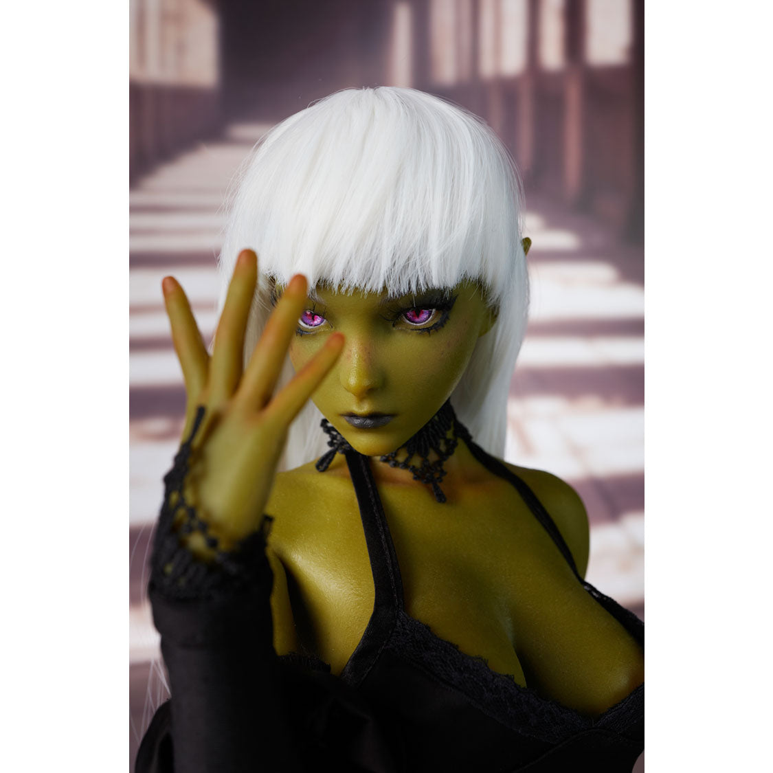 Momoko enhanced 60 cm silicone elf mini doll with white hair and black outfit – Climax Fantasy Collection