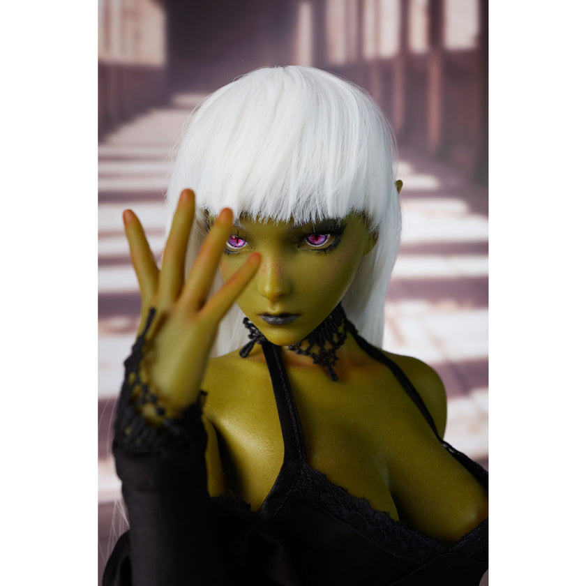 Momoko enhanced 60 cm silicone elf mini doll with white hair and black outfit – Climax Fantasy Collection