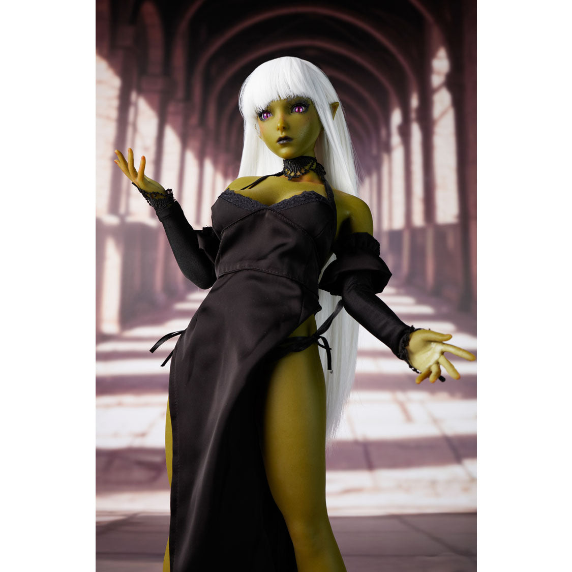Momoko enhanced 60 cm silicone elf mini doll with white hair and black outfit – Climax Fantasy Collection