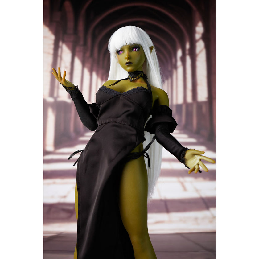 Momoko enhanced 60 cm silicone elf mini doll with white hair and black outfit – Climax Fantasy Collection