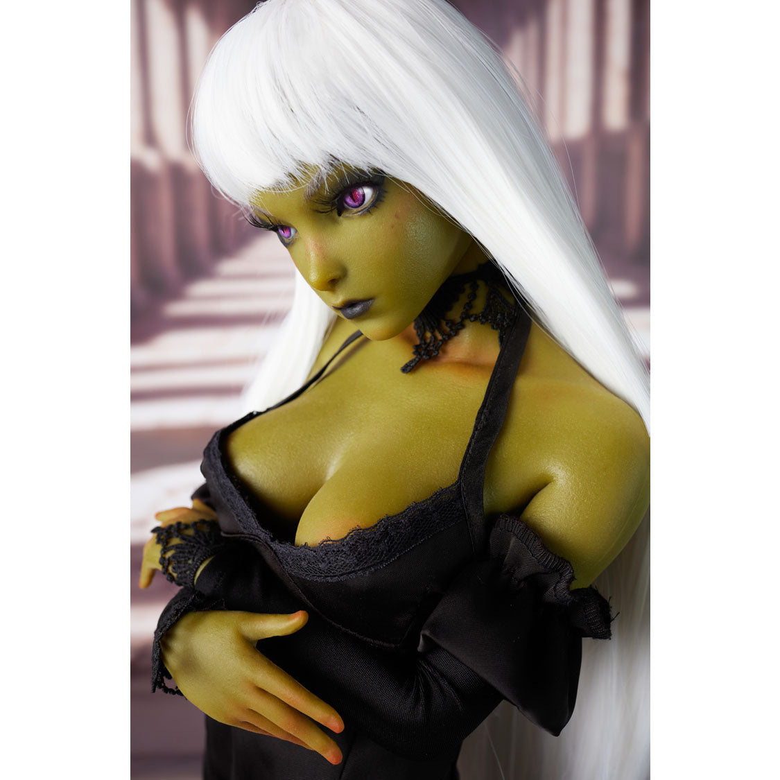 Momoko enhanced 60 cm silicone elf mini doll with white hair and black outfit – Climax Fantasy Collection