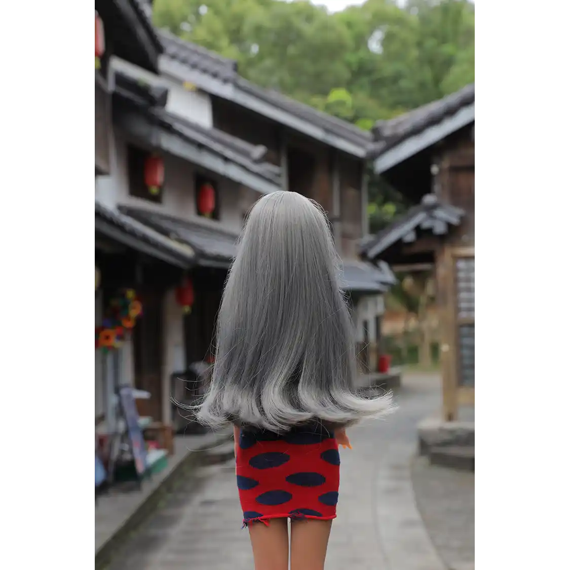 1ft 11in 60cm affordable mini female silicone sex doll with silver hair, blue eyes small breasts and a slim athletic figure.