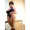 4ft 6in 138cm Curvy ebony sex doll with short black hair, dark skin, and F-cup breasts in a black body suit.  Made by 6ye.  