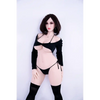 5ft 3in 161cm white female TPE sex doll with shoulder length dark hair, brown eyes, G cup breasts and a curvy figure.